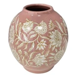 8.25IN FLORAL PINK VASE