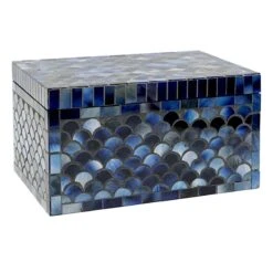 Blue Mosaic Glass Decorative Box, 9"