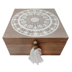 Decorative Wooden Box With Tassels, 7x8