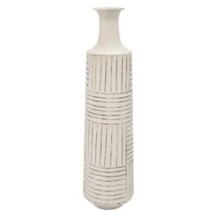 Distressed White Metal Vase, 25"