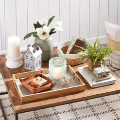 Galvanized Metal & Wood Decorative Tray, 19x13 -Home Decoration Store galvanized metal wood decorative tray 19x13 3