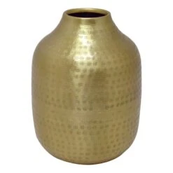 Gold Etched Aluminum Vase, 10"