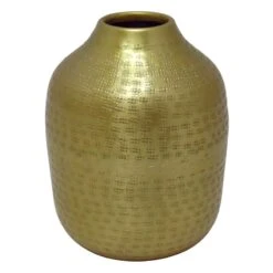 Gold Etched Aluminum Vase, 7.5"