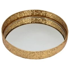 Gold Foiled Round Mirror Decorative Tray, 16"