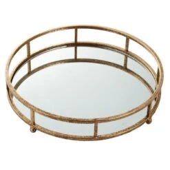Gold Mirrored Round Metal Tray, 14"