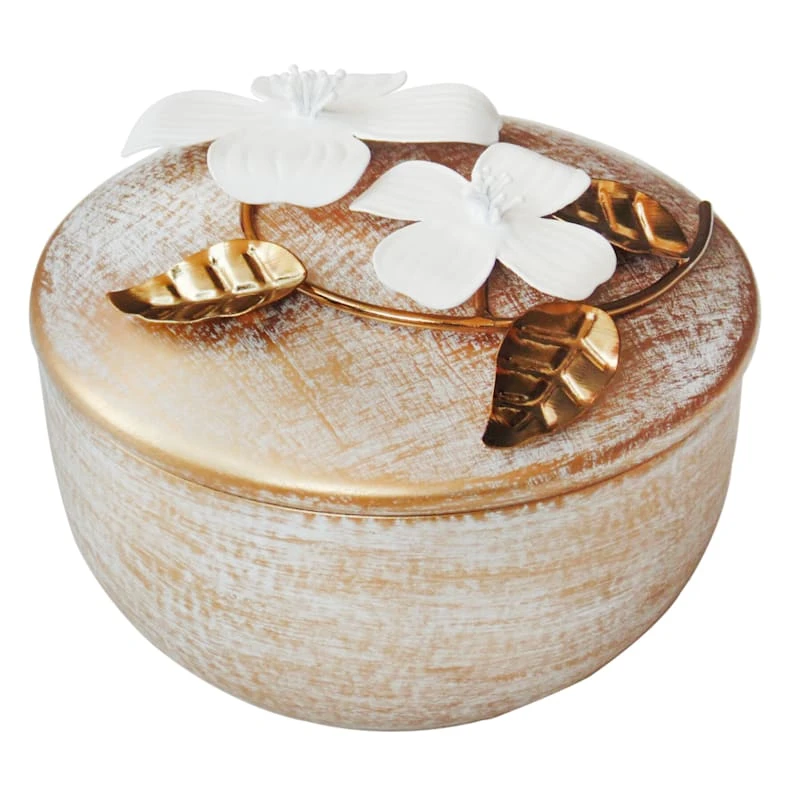 Grace Mitchell Gold Brushed Iron Box With Flower Bunch 1 Grace Mitchell Gold Brushed Iron Box With Flower Bunch