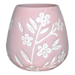 Grace Mitchell White Floral Pink Glass Vase, 6"