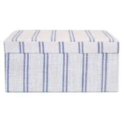 Honeybloom Ivory & Blue Striped Decorative Box, 6x5 -Home Decoration Store honeybloom ivory blue striped decorative box 6x5 3