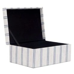 Honeybloom Ivory & Blue Striped Decorative Box, 9x7 -Home Decoration Store honeybloom ivory blue striped decorative box 9x7 3
