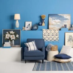 Honeybloom Ivory & Blue Striped Decorative Box, 9x7 -Home Decoration Store honeybloom ivory blue striped decorative box 9x7 8