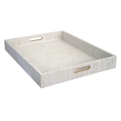 LG Rect Woven White Gold Tray