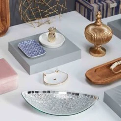 New Release -Home Decoration Store mosaic crackle glass tray 15x7 2