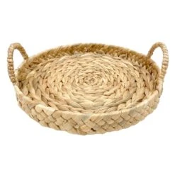 Round Natural Wicker Woven Decorative Tray, 11"