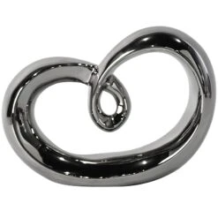 Silver Ceramic Heart Sculpture, 7"