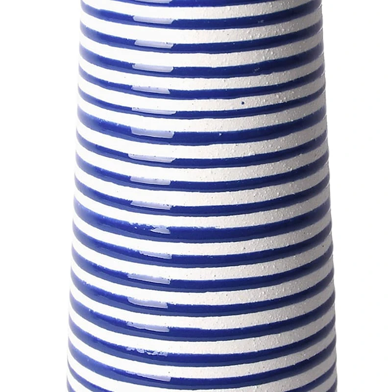 Tracey Boyd Blue & White Tapered Striped Ceramic Vase, 12" 2 Tracey Boyd Blue & White Tapered Striped Ceramic Vase, 12" - Image 2