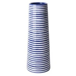 Tracey Boyd Blue & White Tapered Striped Ceramic Vase, 12"
