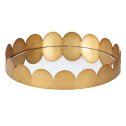 Tracey Boyd Gold Scalloped Round Tray With Mirror, 12"
