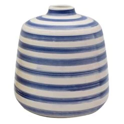 Ty Pennington Blue & Grey Striped Ceramic Vase, 7"