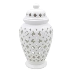 White Ceramic Cutout Canister, 11"