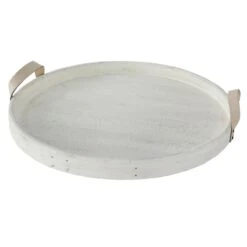 White Round Wooden Decorative Tray, 21"