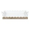 White Wood Rectangular Tray With Metal Handles, Large
