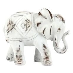 Whitewashed Elephant Figurine, 7"